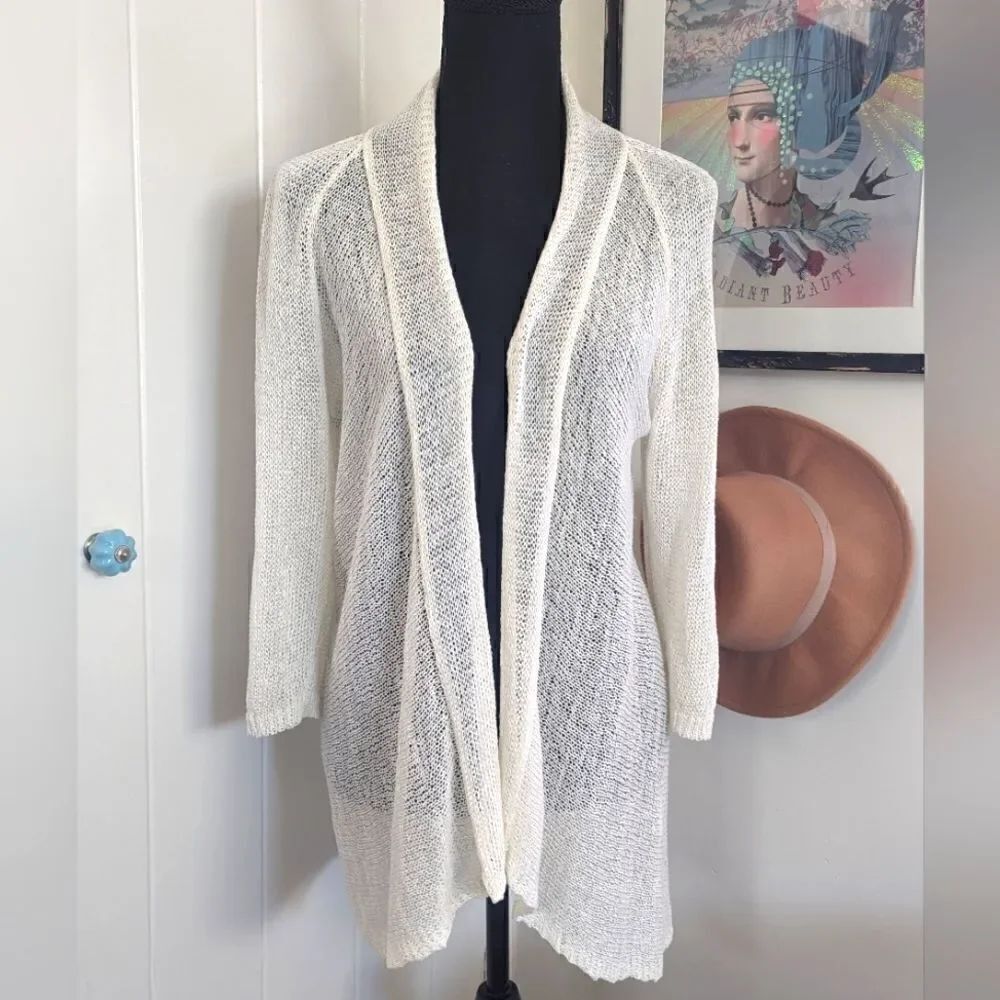 Eileen Fisher Linen Coastal Quiet Luxury Beachy Chic Neutral Minimalist Knit M
